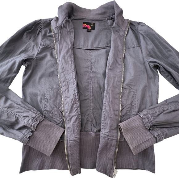 Forever 21 Retro Bomber Jacket Zip Up Lightweight 80s Coat Gray Women’s Small S - Picture 11 of 16